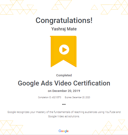 Google Ads Video Certification - Yashraj