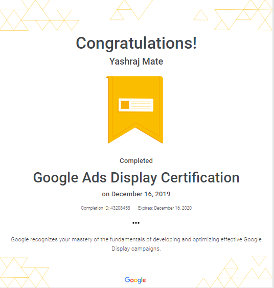 Google ads display certification - Yashraj